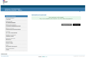 Ecran de confirmation du paiement, sur le site de paiement en ligne